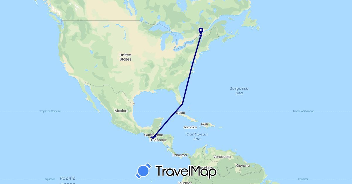 TravelMap itinerary: driving in Canada, Guatemala, United States (North America)